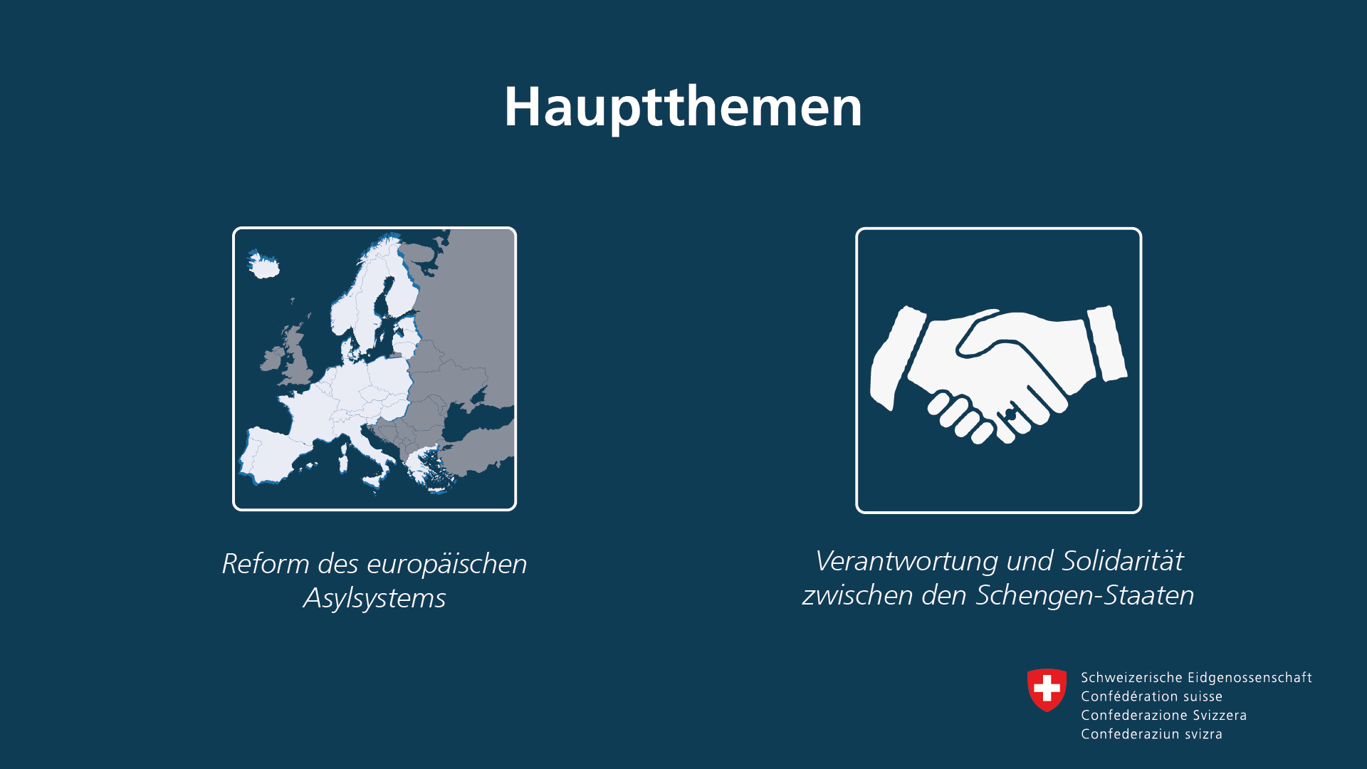 Principaux thèmes : Réforme du système d'asile européen ; responsabilité et solidarité entre les États Schengen